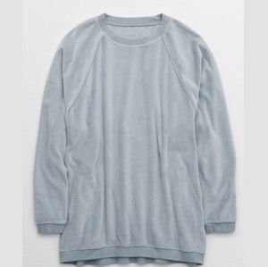 Aerie Real Obsessed Velour Sweatshirt Salty Air M